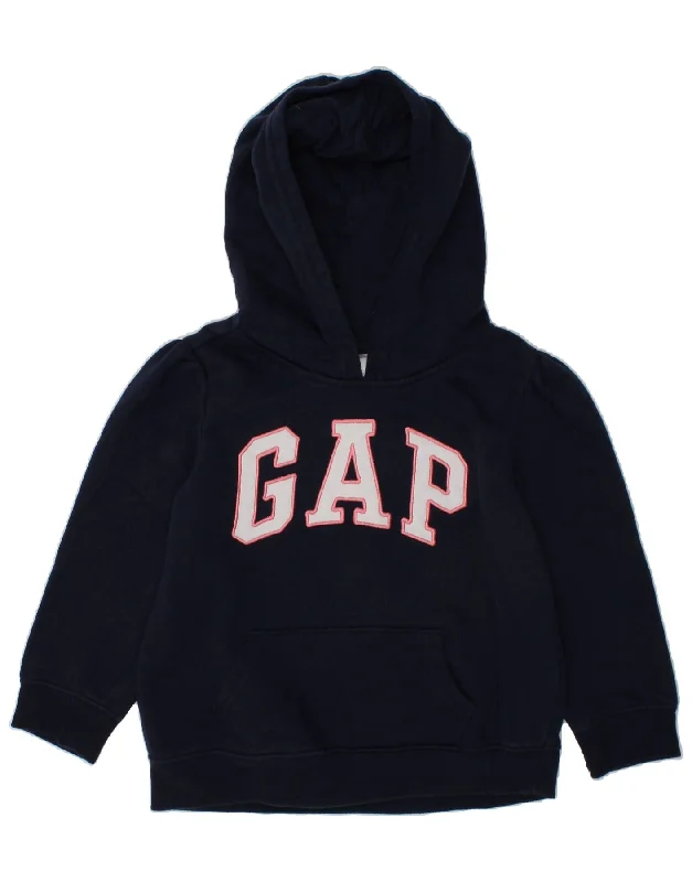 GAP Girls Graphic Hoodie Jumper 4-5 Years Navy Blue Cotton Hoodie with Rolled Sleeves Casual Relaxed