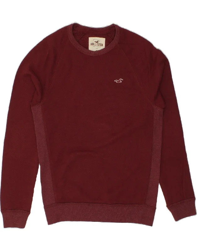 HOLLISTER Mens Sweatshirt Jumper Medium Burgundy Cotton Hoodie with Print Artistic Unique