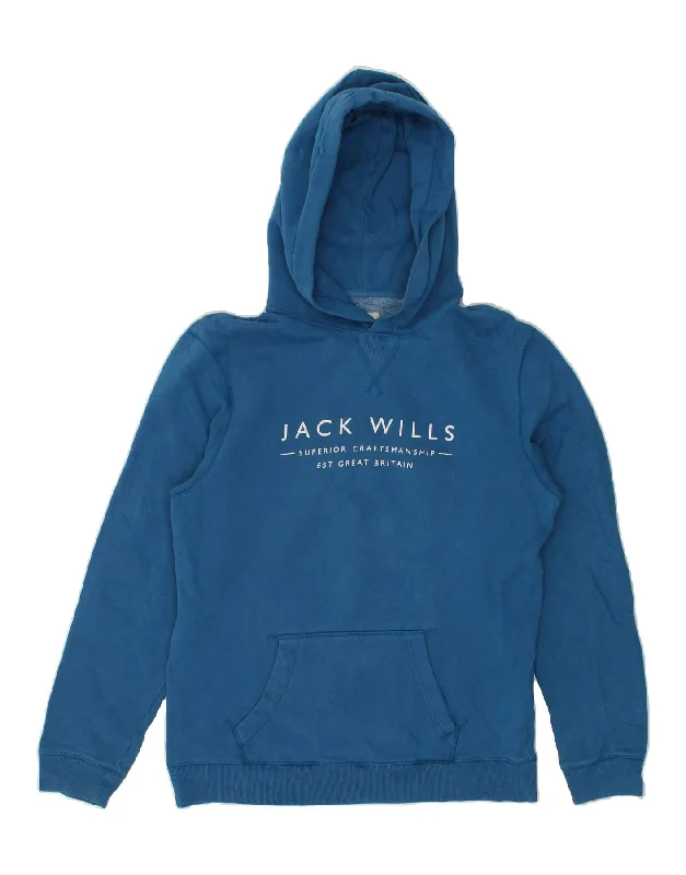 JACK WILLS Mens Graphic Hoodie Jumper Medium Blue Cotton Hoodie with Lace Feminine Delicate