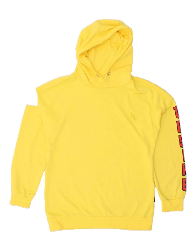 KENDALL+KYLIE Womens Graphic Hoodie Jumper UK 16 Large Yellow Cotton Hooded Sweatshirt Casual Wear Street Style