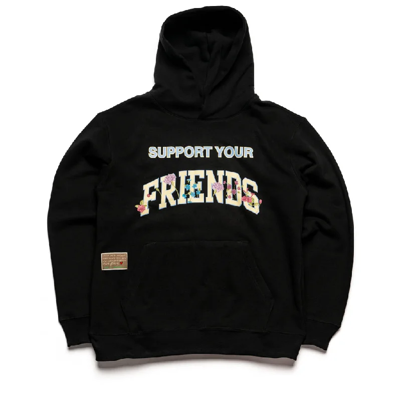 Kids of Immigrants Support Your Friends Hoodie - Black Hoodie with Cuffed Sleeves Snug Secure