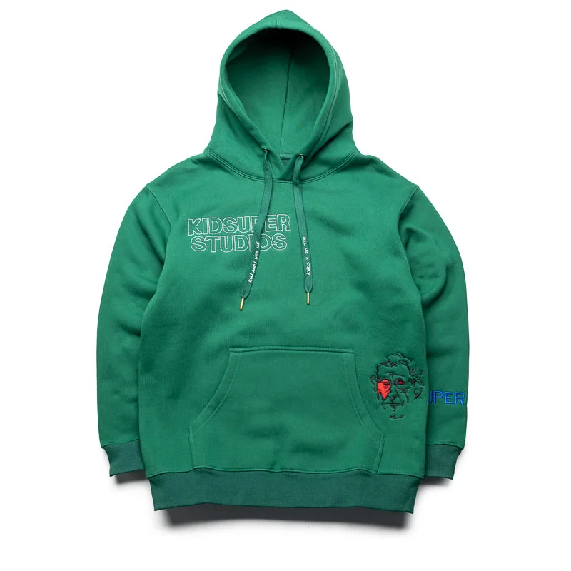 KidSuper Super Sweatshirt - Forest Green Hoodie with Contrast Stitching Detailed Premium