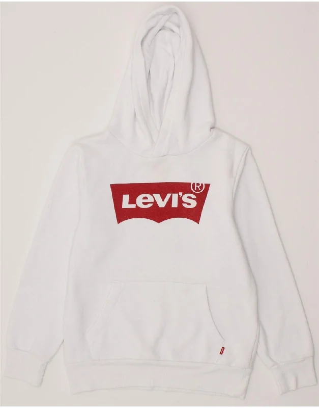 LEVI'S Boys Graphic Hoodie Jumper 11-12 Years White Cotton Hoodie with Hem Lace Feminine Delicate