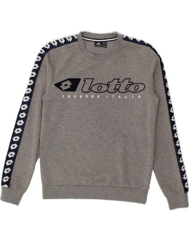 LOTTO Mens Graphic Sweatshirt Jumper Small Grey Polyester Hoodie Sweatshirt Pullover