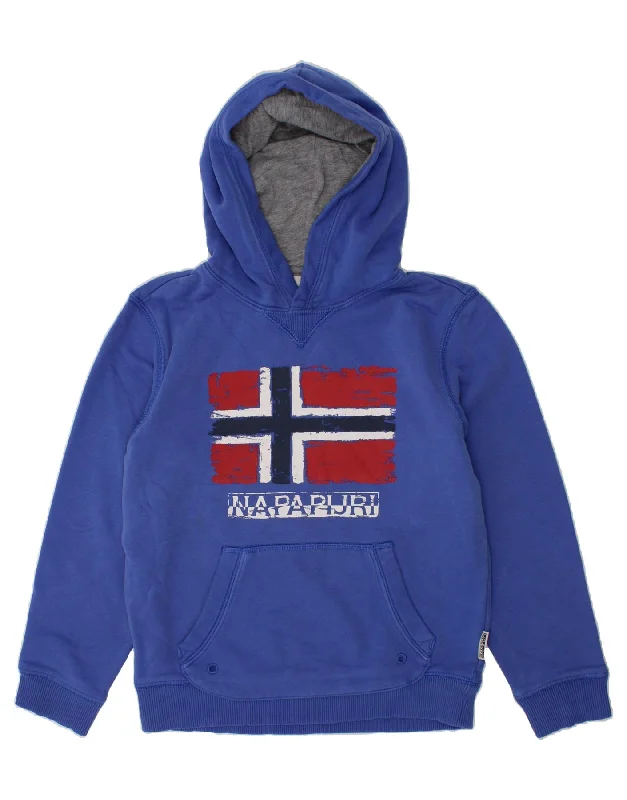 NAPAPIJRI Boys Graphic Hoodie Jumper 7-8 Years Blue Cotton Hoodie with Distressed Vintage Worn