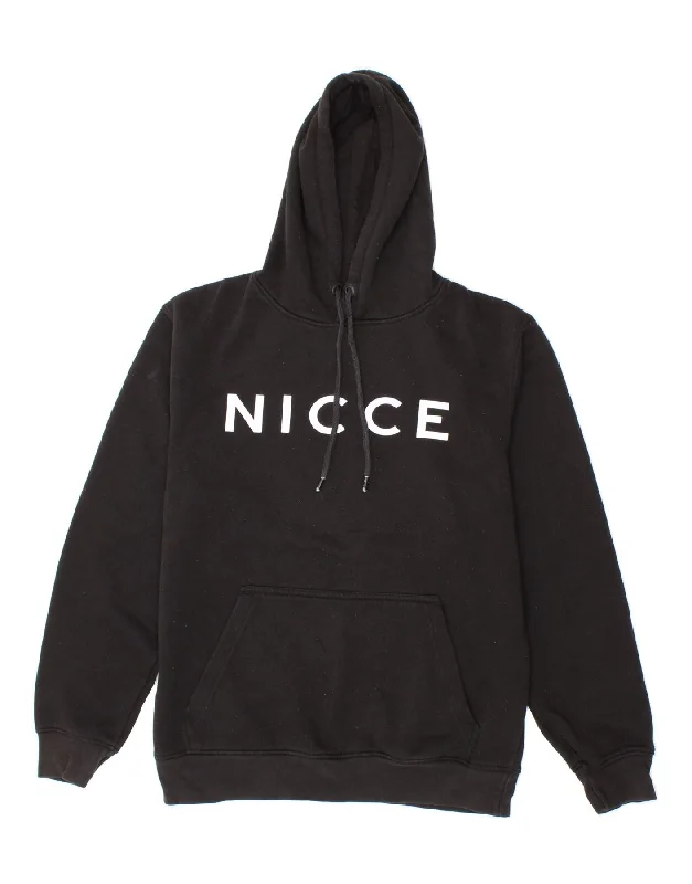 NICCE Mens Graphic Hoodie Jumper Medium Black Cotton Hoodie with V-Neck Classic Versatile