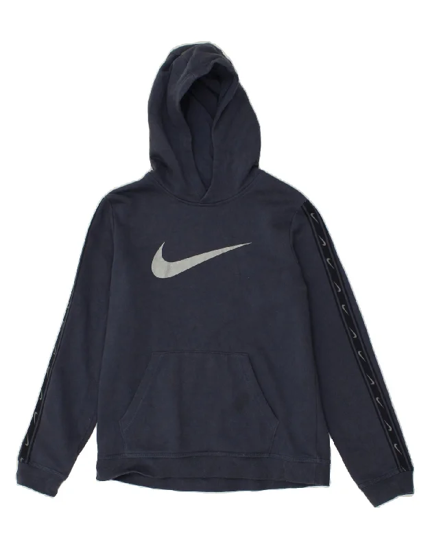 NIKE Boys Graphic Hoodie Jumper 13-14 Years XL Navy Blue Cotton Hoodie with Full-Zip Functional Layering