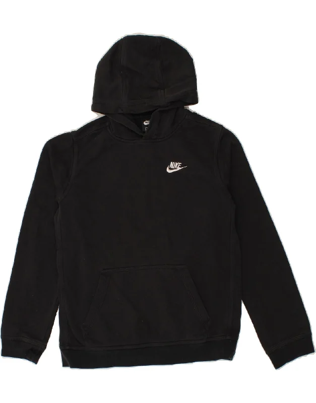 NIKE Boys Hoodie Jumper 13-14 Years XL Black Cotton Hoodie with Crew Neck Simple Timeless