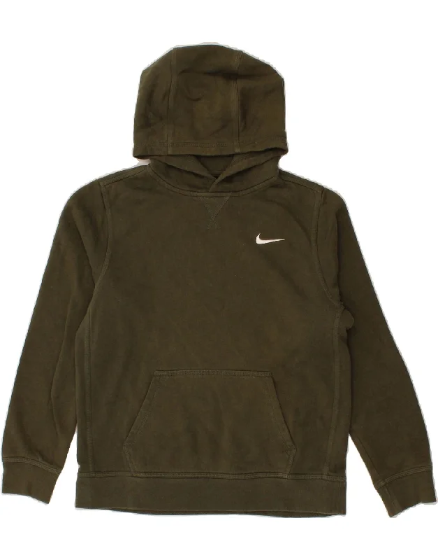 NIKE Boys Hoodie Jumper 13-14 Years XL Khaki Cotton Hoodie with Rhinestones Sparkly Elegant