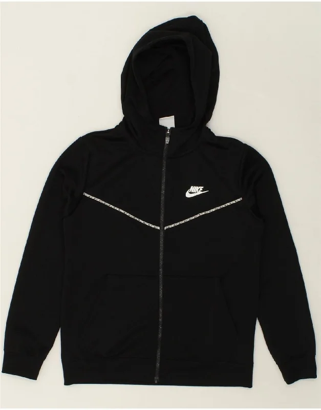 NIKE Boys Zip Hoodie Sweater 12-13 Years Large Black Polyester Hoodie with Hem Patch Decorative Personalized