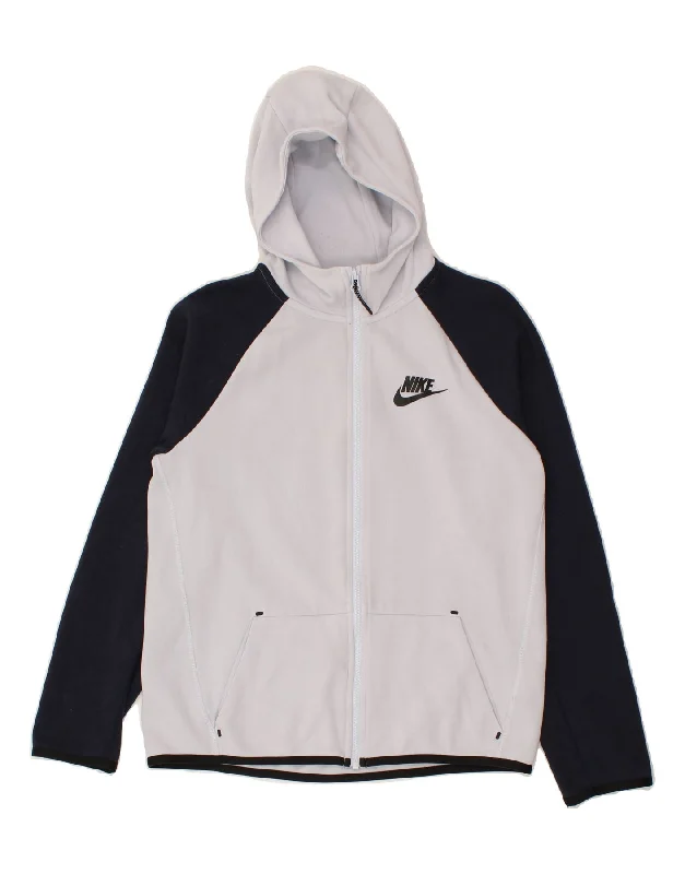 NIKE Boys Zip Hoodie Sweater 13-14 Years XL Blue Colourblock Cotton Hoodie with Hem Detail Decorative Unique