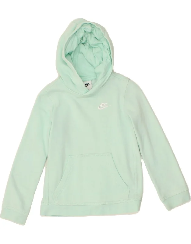 NIKE Girls Hoodie Jumper 8-9 Years Small  Green Cotton Hoodie with Emblem Brand Identity