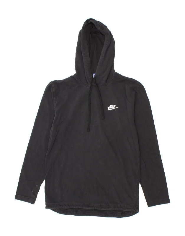 NIKE Mens Hoodie Jumper Medium Black Cotton Hoodie with Mock Neck Collared Structured