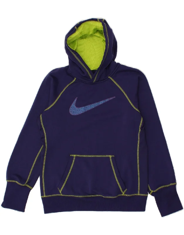 NIKE Womens Therma-Fit Graphic Hoodie Jumper UK 12  Medium Purple Hoodie with Elastic Cuffs Stretchable Comfortable