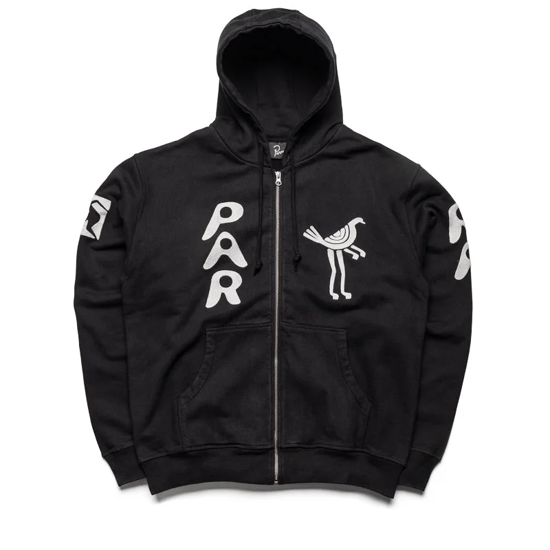 Parra Zipped Pigeon Hooded Sweatshirt - Black Hoodie with Zipper Placket Modern Functional