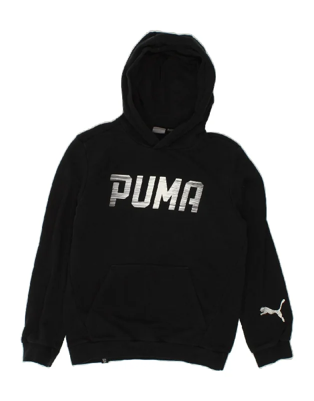 PUMA Boys Graphic Hoodie Jumper 11-12 Years Black Zip Hoodie Drawstring Kangaroo Pocket