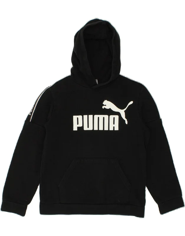 PUMA Boys Graphic Hoodie Jumper 11-12 Years Black Cotton Hoodie with Hem Drawcord Adjustable Customizable