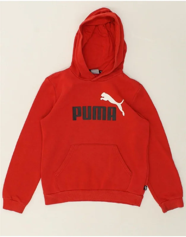 PUMA Boys Graphic Hoodie Jumper 11-12 Years Red Cotton Hoodie with Mock Neck Collared Structured