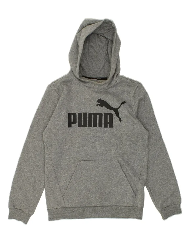 PUMA Boys Graphic Hoodie Jumper 13-14 Years Grey Cotton Hoodie with Batwing Sleeves Loose Dramatic