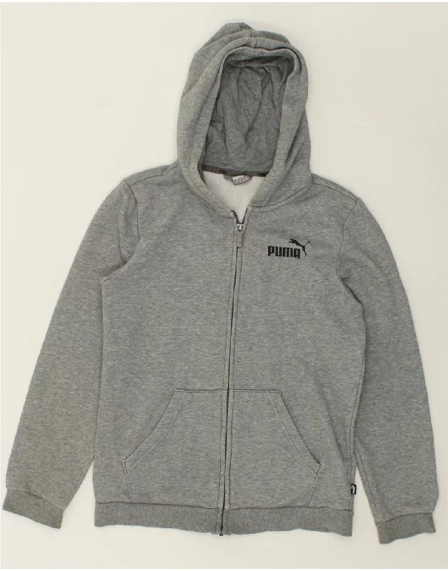 PUMA Boys Zip Hoodie Sweater 13-14 Years Grey Cotton Hoodie with Drop Shoulder Relaxed Streetwear