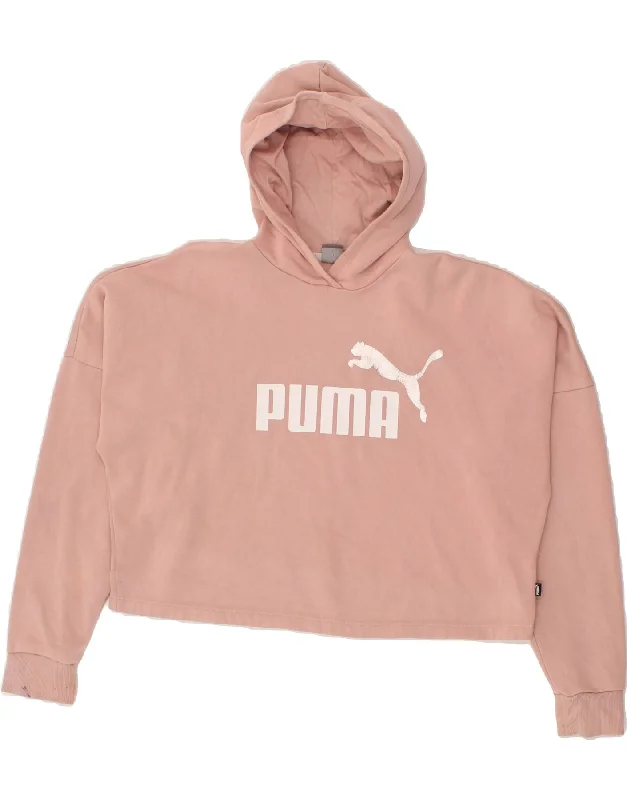 PUMA Girls Oversized Crop Graphic Hoodie Jumper 15-16 Years Pink Cotton Hoodie with Back Slit Movement Comfort