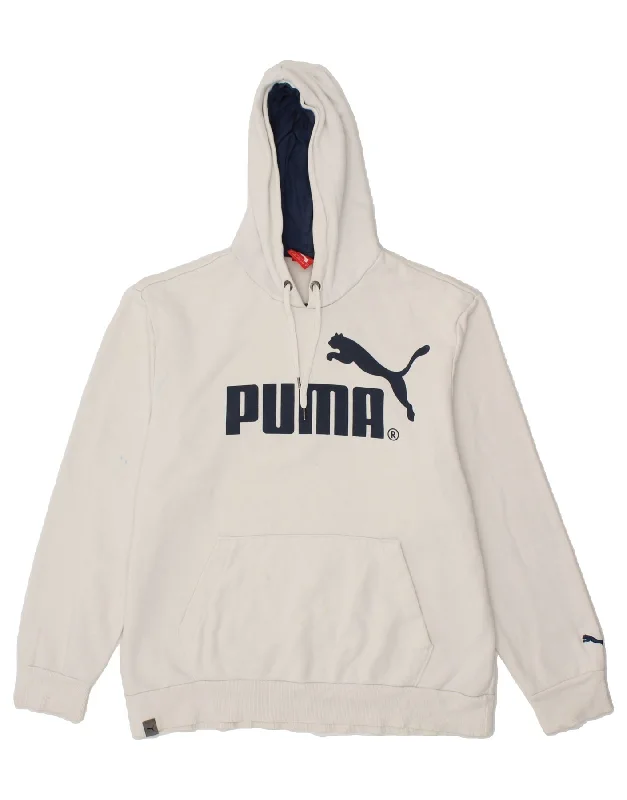 PUMA Mens Graphic Hoodie Jumper Large White Cotton Hoodie with Drop Shoulder Relaxed Streetwear