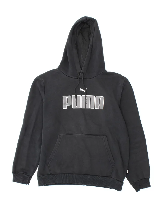 PUMA Mens Graphic Hoodie Jumper Small Black Cotton Hoodie with Front Slit Layering Stylish