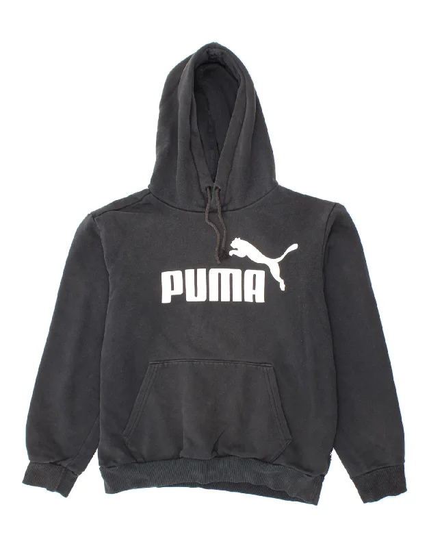 PUMA Mens Graphic Hoodie Jumper Small Black Cotton Hoodie with Cuffed Sleeves Snug Secure