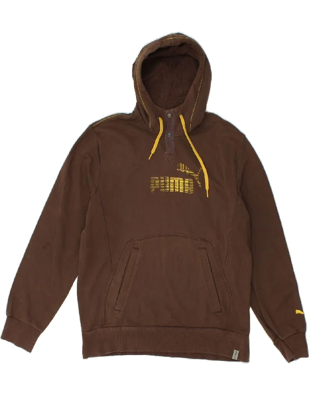 PUMA Mens Graphic Hoodie Jumper XL Brown Cotton Hoodie with Hem Contrast Bold Stylish