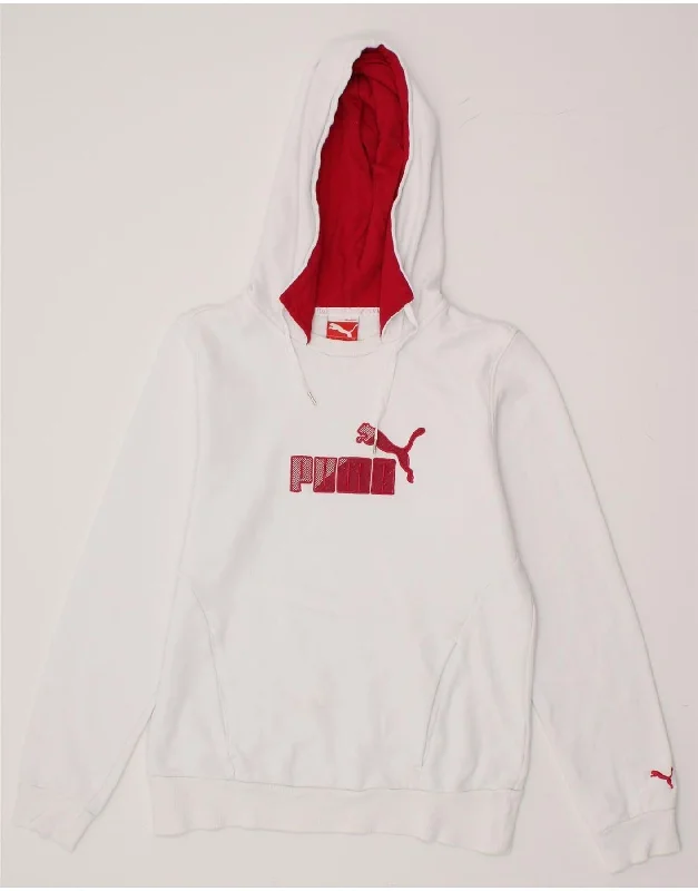 PUMA Womens Graphic Hoodie Jumper UK 14 Large White Hoodie with Relaxed Fit Easy Casual