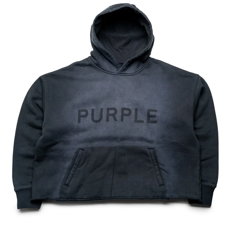 Purple Brand Shadow Wordmark Oversized Hoodie - Black Hoodie with High Neck Warm Protective