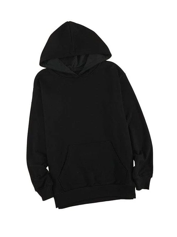 Solid Color Sweatshirt Hoodie with Contrast Stitching Detailed Premium