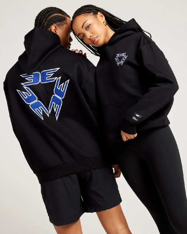 Tri Logo Hoodie - Black / Blue Hoodie with Print Artistic Unique