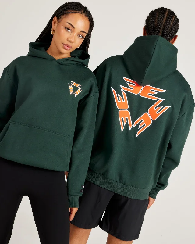 Tri Logo Hoodie - Green / Orange Hoodie with Zipper Versatile Modern