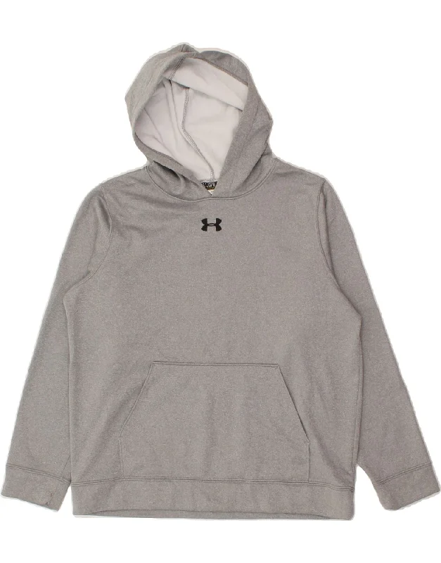 UNDER ARMOUR Boys Loose Fit Hoodie Jumper 11-12 Years Large Grey Polyester Hoodie with Contrast Stitching Detailed Premium