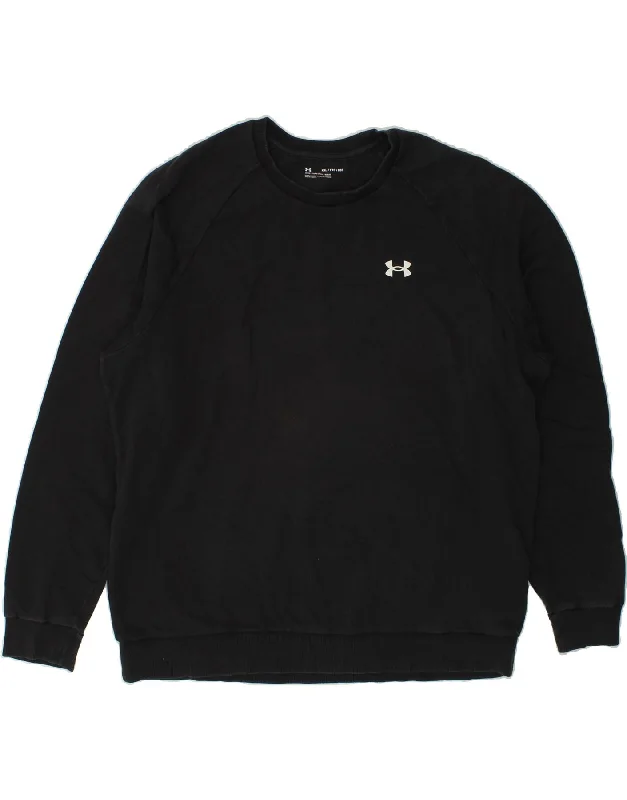 UNDER ARMOUR Mens Sweatshirt Jumper 2XL Navy Blue Cotton Hoodie with Stripes Bold Sporty