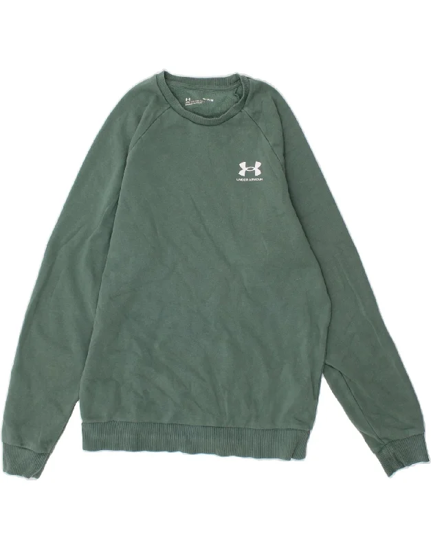 UNDER ARMOUR Mens Sweatshirt Jumper Medium Green Cotton Hoodie with Batwing Sleeves Loose Dramatic