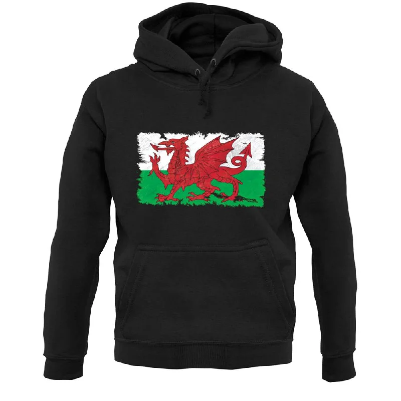 Wales Grunge Style Flag Unisex Hoodie Hoodie with Metallic Shiny Futuristic