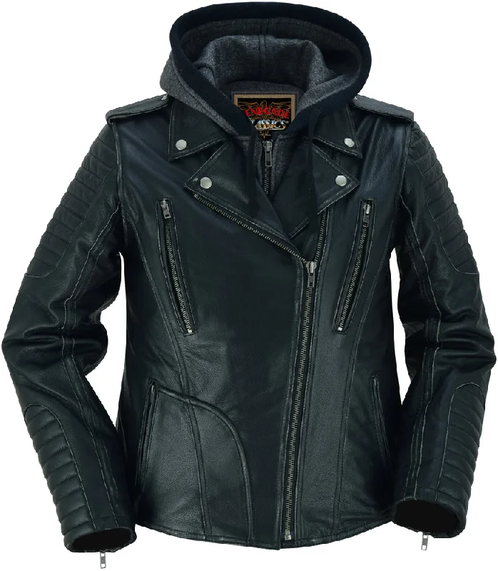 RC877 Women's Hooded Motorcycle Jacket with Rub-Off Finish Wool Jacket Cashmere Jacket Tweed Jacket