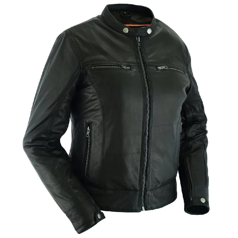 DS833 She Speeds - Women's Modern Goatskin Leather Jacket Jersey Jacket Tulle Jacket Batik Jacket