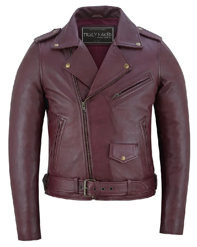 Rose Glow Women's Oxblood Fashion Leather Jacket Ribbed Jacket Pleated Jacket Ruffled Jacket