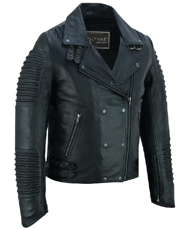 Shadow Queen Women's Black Fashion Leather Jacket with Ribbed Accents Nylon Jacket Polyester Jacket Spandex Jacket