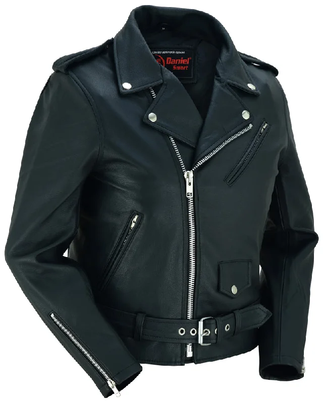 DS850 Women's Classic Plain Side Fitted M/C Style Jacket Front Pockets Side Pockets Patch Pockets