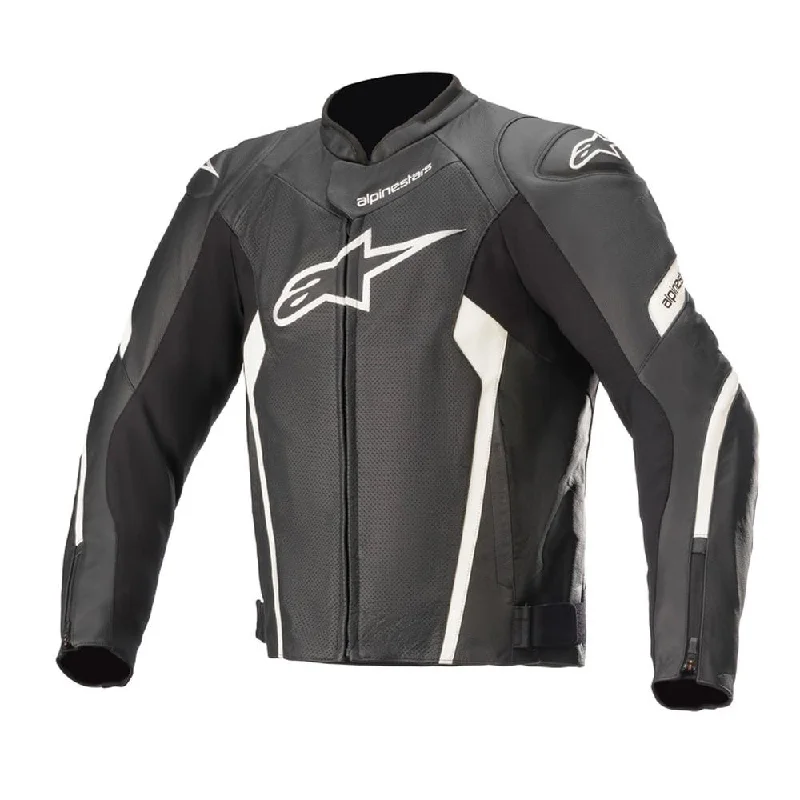 Alpinestars - Faster V2 Air Leather Black/White Jacket Zippered Front Buttoned Front Snap Front