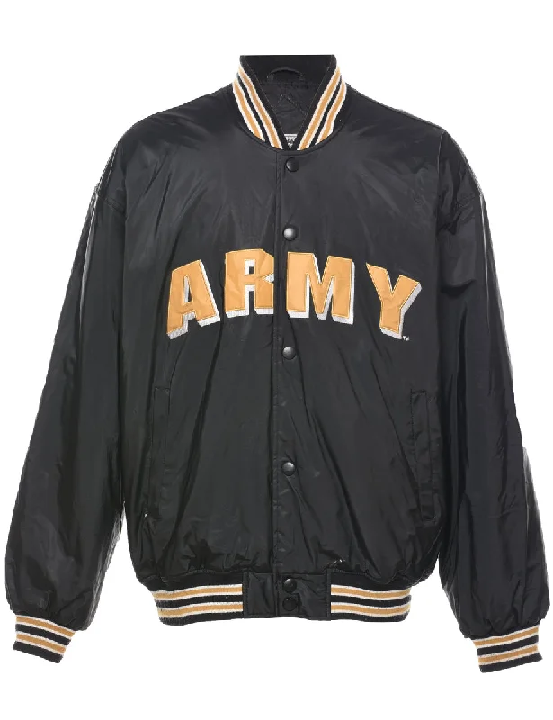 Army Embroidered Bomber Jacket - L Zippered Jacket Buttoned Jacket Snapped Jacket