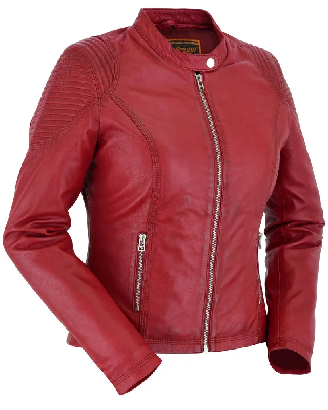 DS5501 Cabernet - Women's Fashion Leather Jacket Notch Collar Jacket Peter Pan Collar Jacket Cowl Neck Jacket