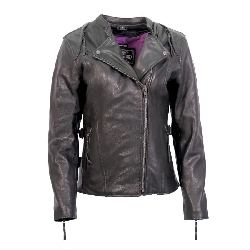 Hot Leathers JKL1032 Ladies Black Leather Jacket with Vented Side Snaps Fleece Jacket Down Jacket Feather Jacket