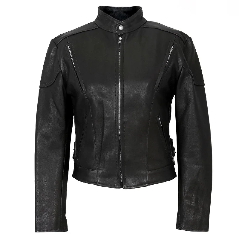 Hot Leathers JKL5001 USA Made Ladies Vented Black Leather Jacket Chenille Fabric Brocade Fabric Lace Fabric