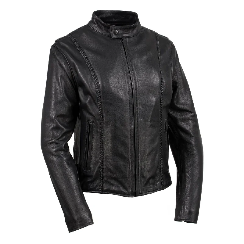 Hot Leathers JKL5002 USA Made Women's 'Pristine' Black Premium Motorcycle Leather Jacket Denim Jacket Leather Jacket Suede Jacket