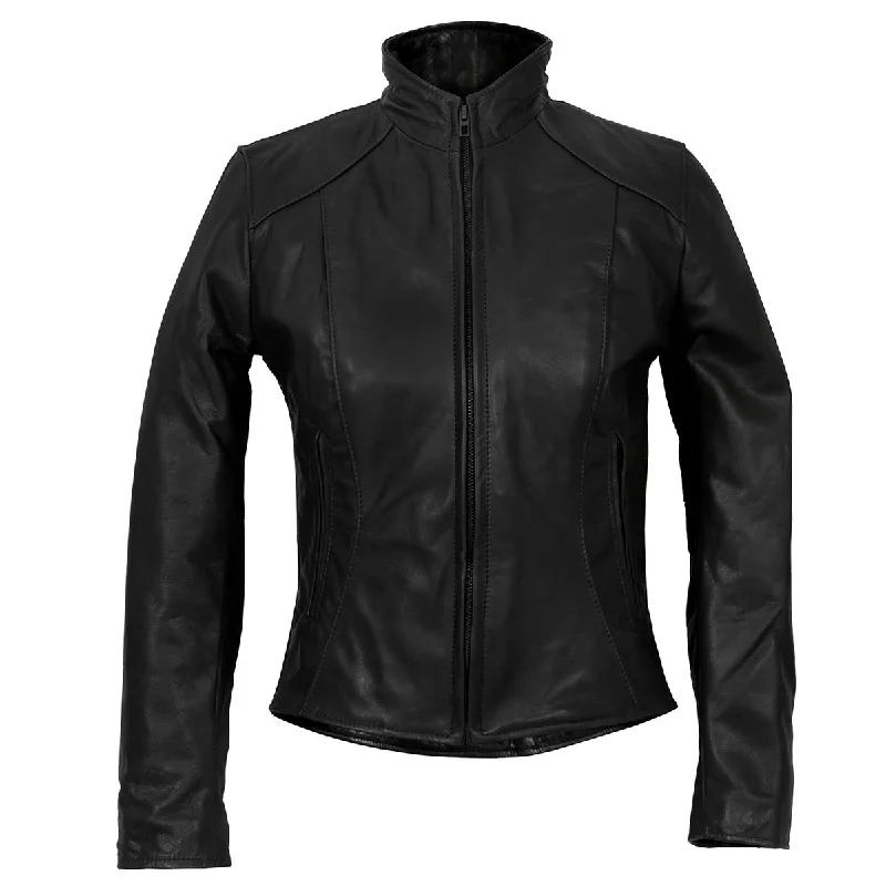 Hot Leathers JKL5003 USA Made Women's Black Clean Cut Leather Jacket Collared Jacket Crew Neck Jacket Turtle Neck Jacket